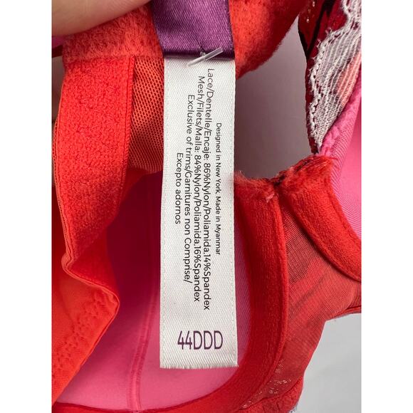 Adore Me Lace Underwire Bra Red Pink Floral Full Coverage 44DDD Lingerie Bold - Picture 8 of 10